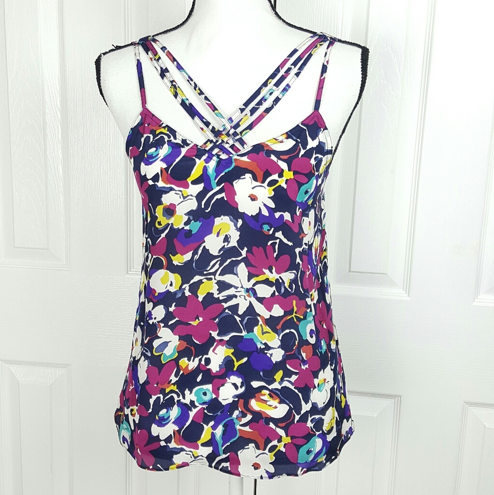 Anthropologie 100% Silk Girls from Savoy Floral Art Tank Feminine Girly …